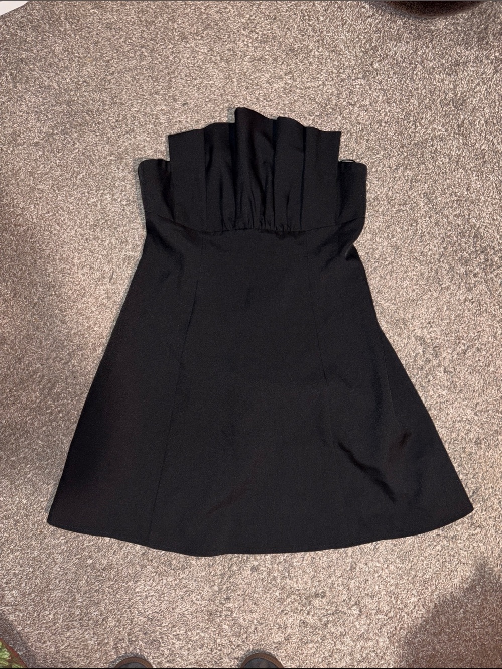 Strapless Black Ruffle-Bust A-Line Dress